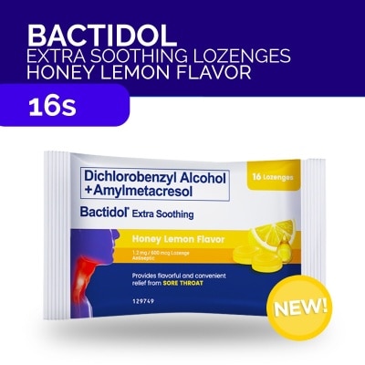 BACTIDOL Bactidol Extra Soothing Honey Lemon Lozenge 16pcs for On-The-Go, Sore Throat, Itchy Throat