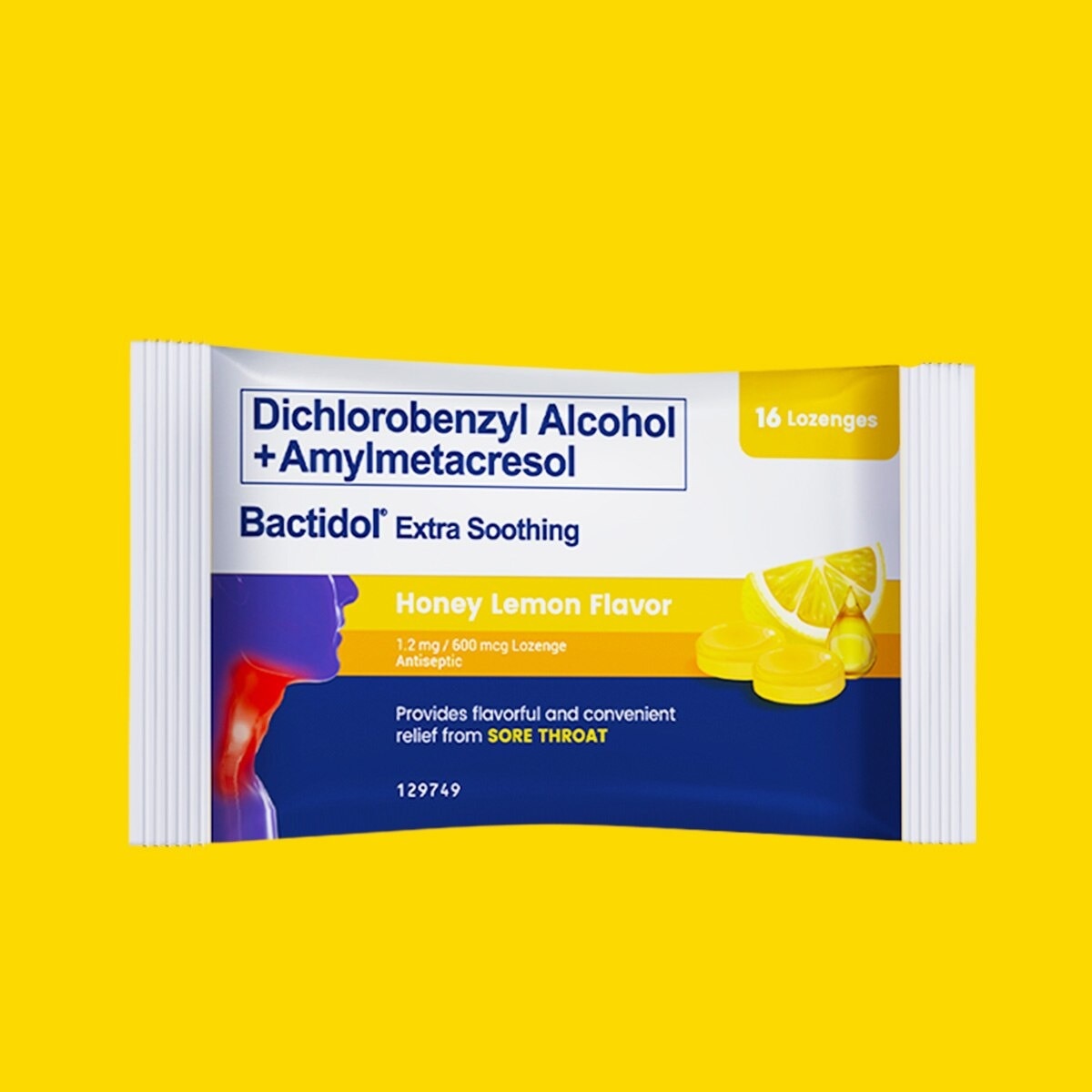 Bactidol Extra Soothing Honey Lemon Lozenge 16pcs for On-The-Go, Sore Throat, Itchy Throat