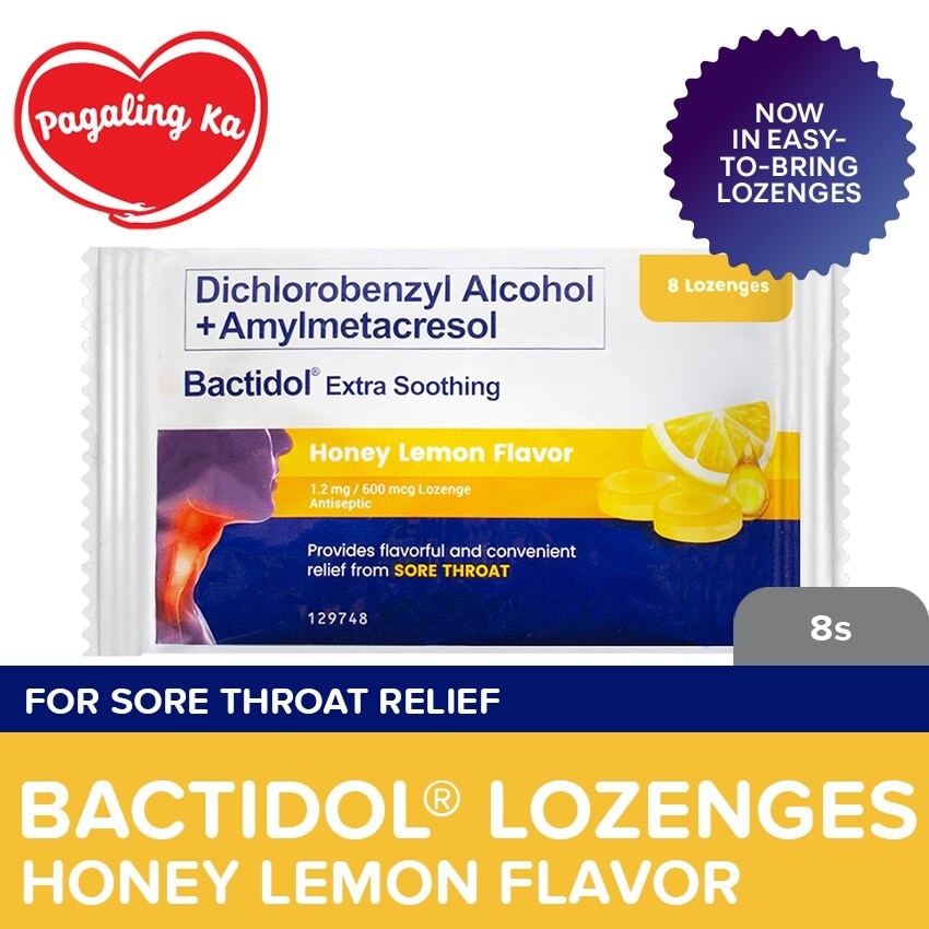 Bactidol Extra Soothing Honey Lemon Lozenge 8pcs for On-The-Go, Sore Throat, Itchy Throat