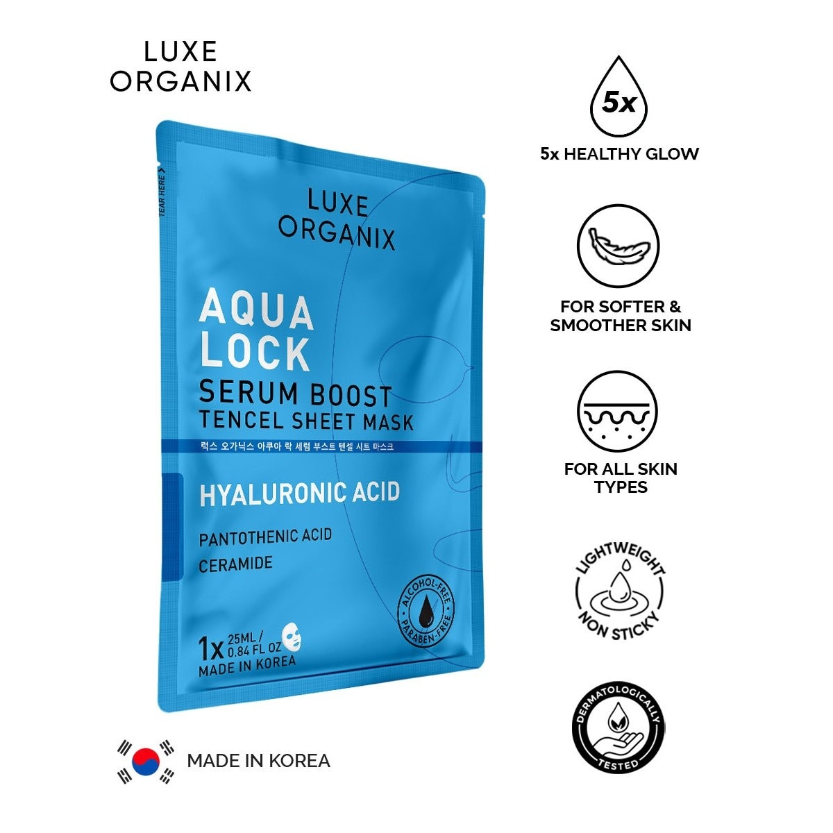 Luxe Organix Aqua Lock Serum Boost Sheet Mask 25ml