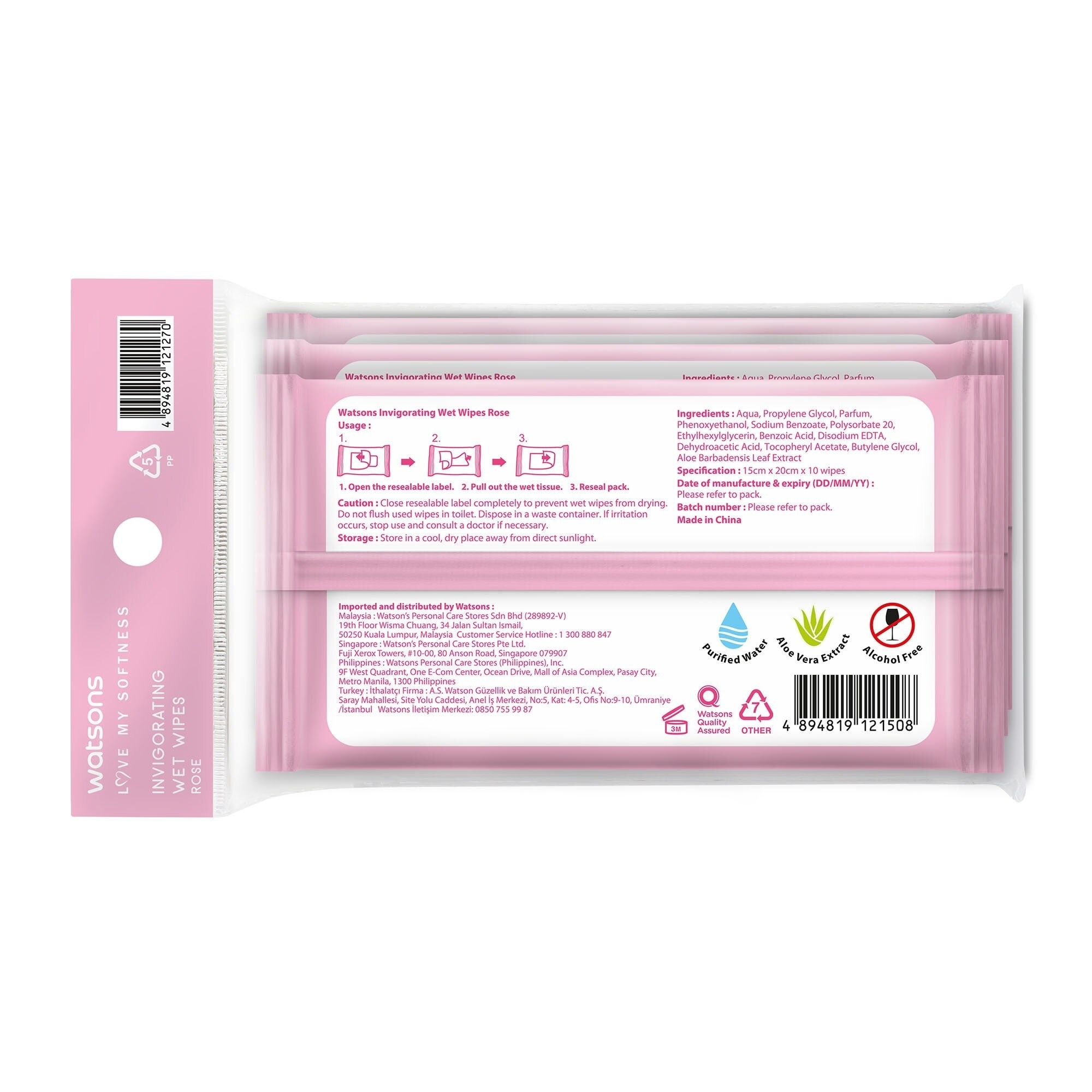 Invigorating Wet Wipes Rose 10s x 3 packs