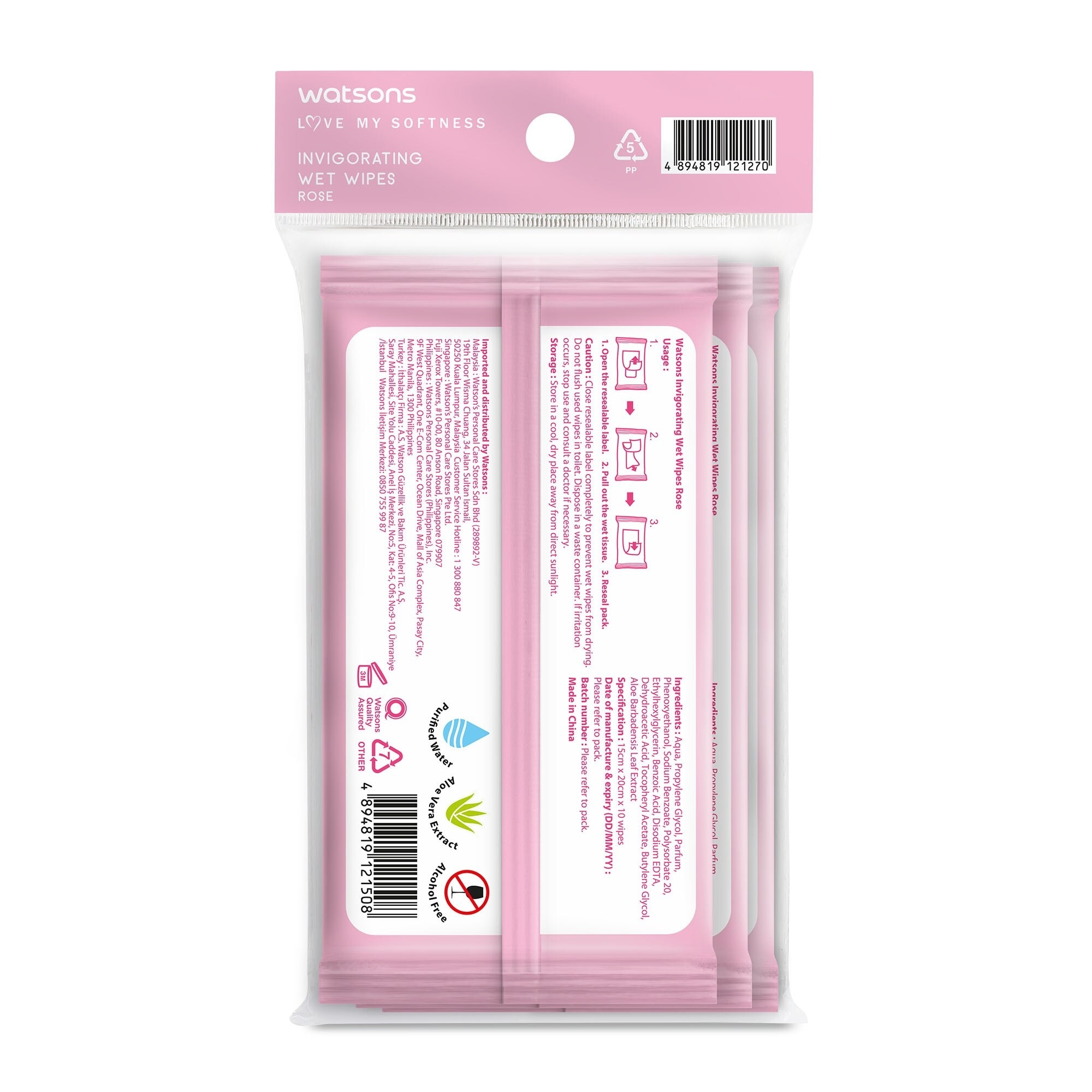 Invigorating Wet Wipes Rose 10s x 3 packs