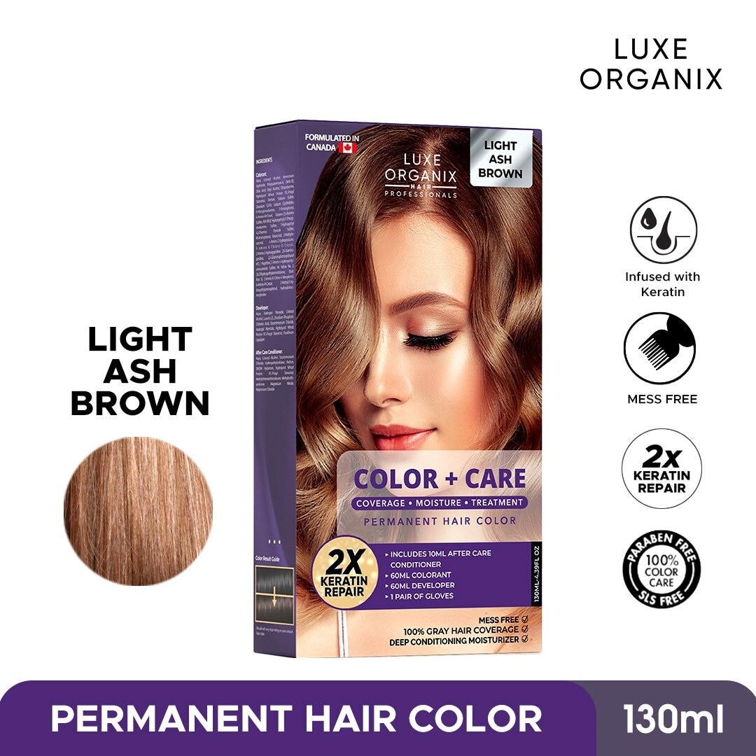 Luxe Organix Keratin Hair Color + Care Light Ash Brown 130ml