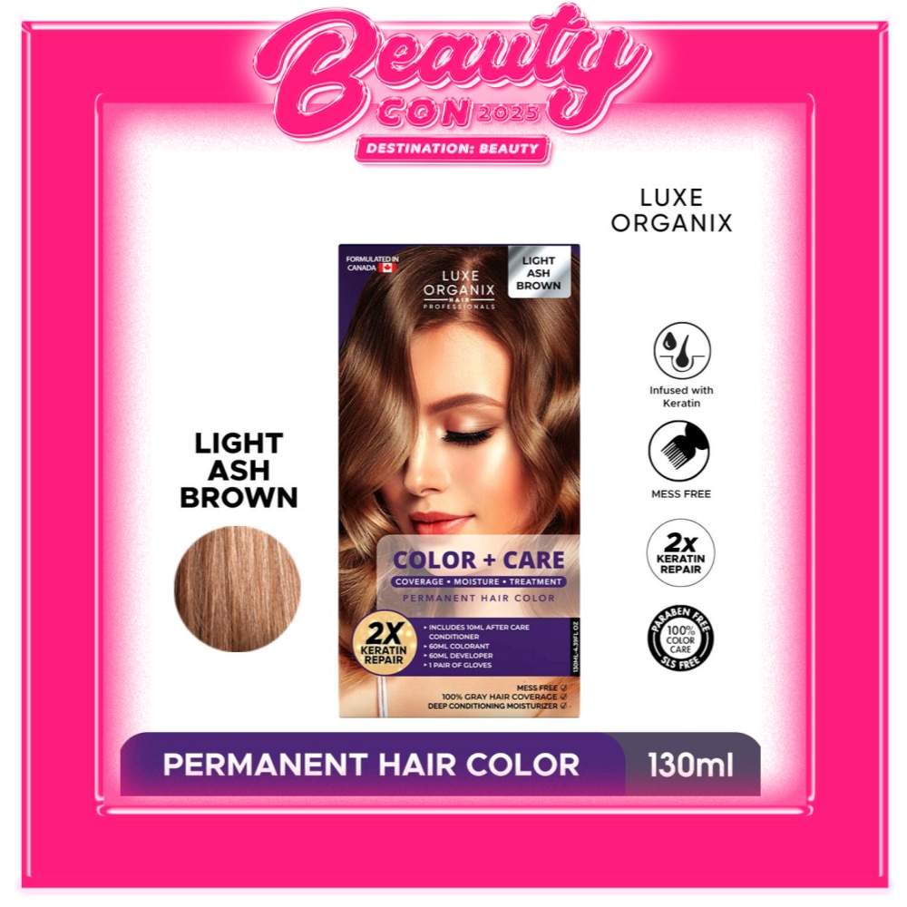 Luxe Organix Keratin Hair Color + Care Light Ash Brown 130ml