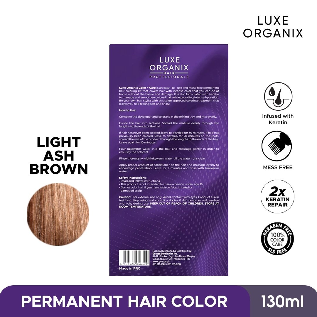 Luxe Organix Keratin Hair Color + Care Light Ash Brown 130ml