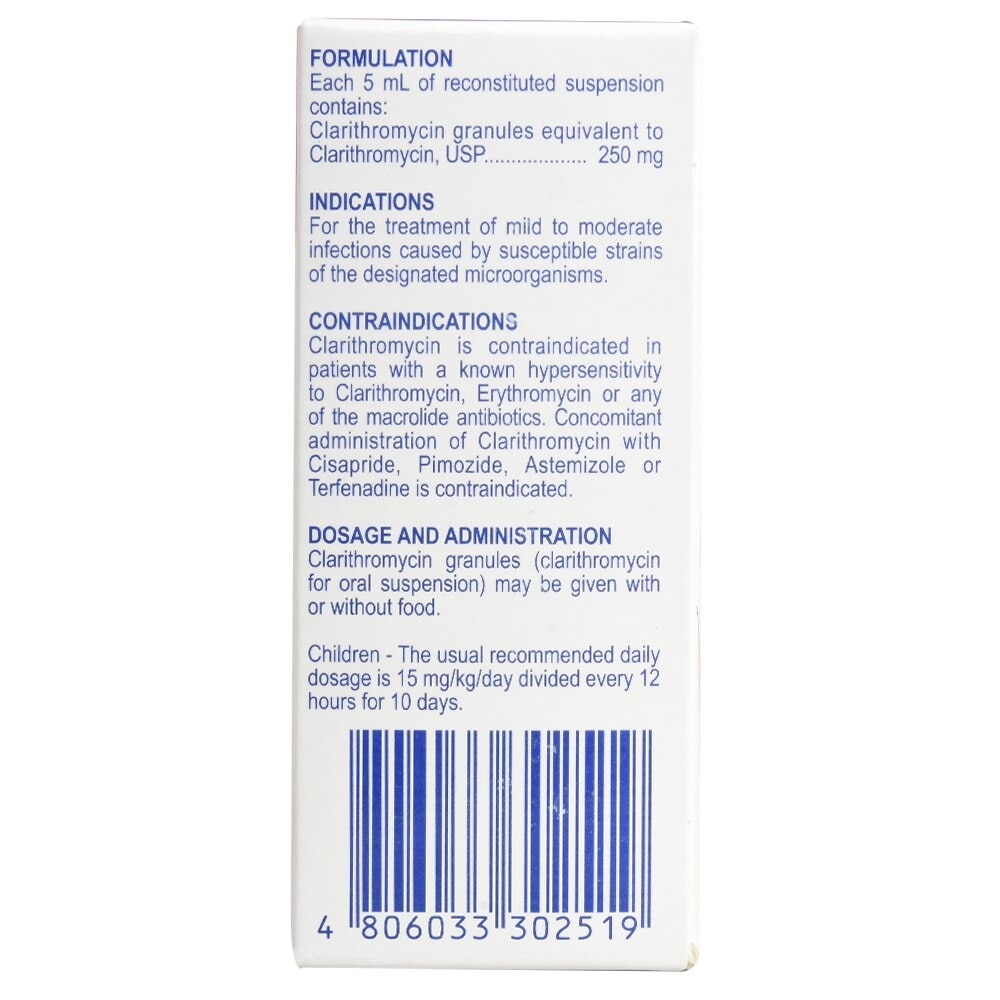 Clarithromycin Powder for Suspension 250mg 50ml 1Bottle [PRESCRIPTION REQUIRED]