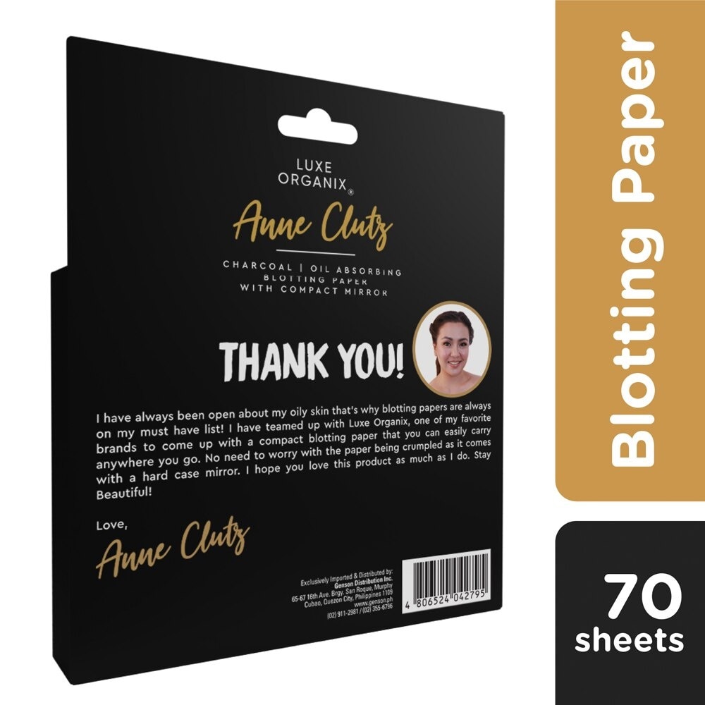 Luxe Organix Anne Clutz Charcoal Oil Absorbing Blotting Paper with Compact Mirror 50+20 Sheets