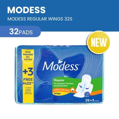 MODESS Modess Regular Cottony Soft with Wings Sanitary Napkins 32s - Regular Flow, Fast Absorbing vs Leaks