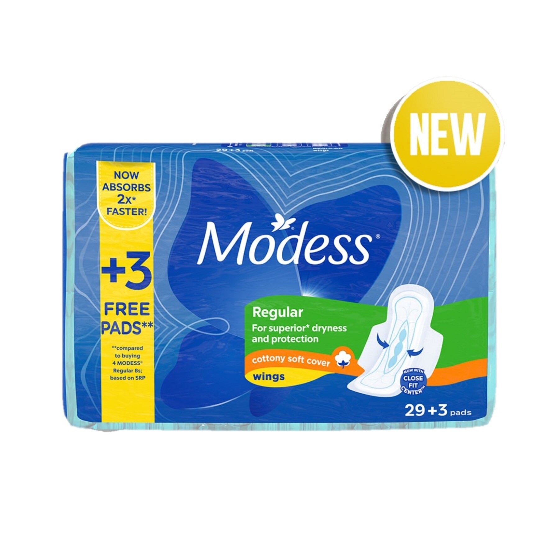 Modess Regular Cottony Soft with Wings Sanitary Napkins 32s - Regular Flow, Fast Absorbing vs Leaks