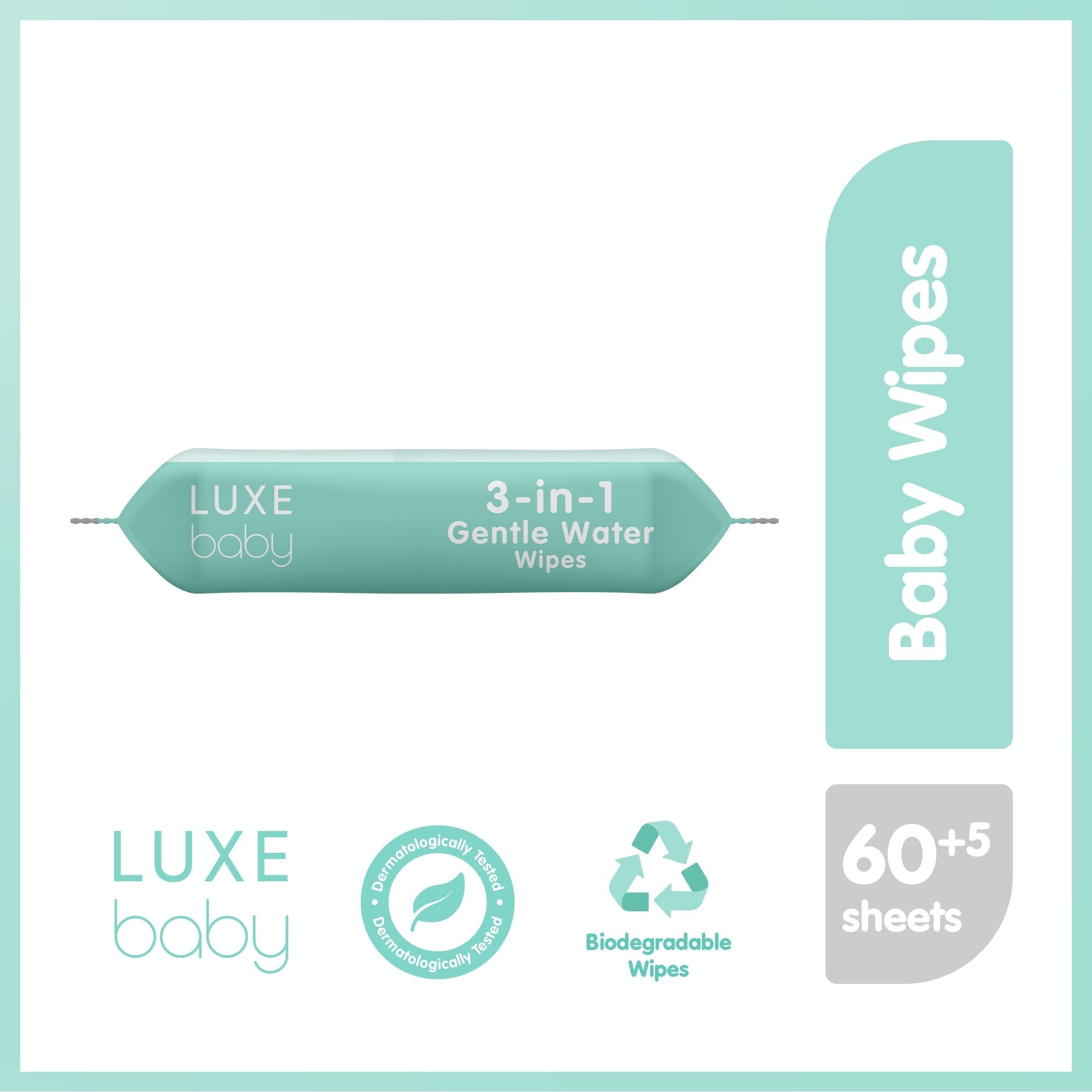 Luxe Baby 3-In-1 Face, Hand, Body Gentle Wipes 65s