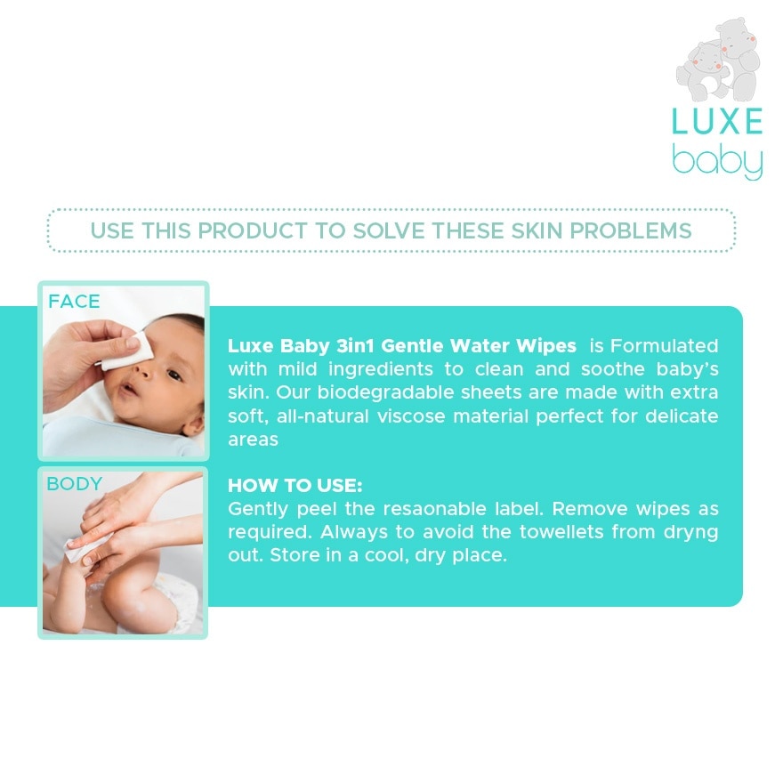 LUXE BABY 3-In-1 Gentle Water Wipes 65Wipes