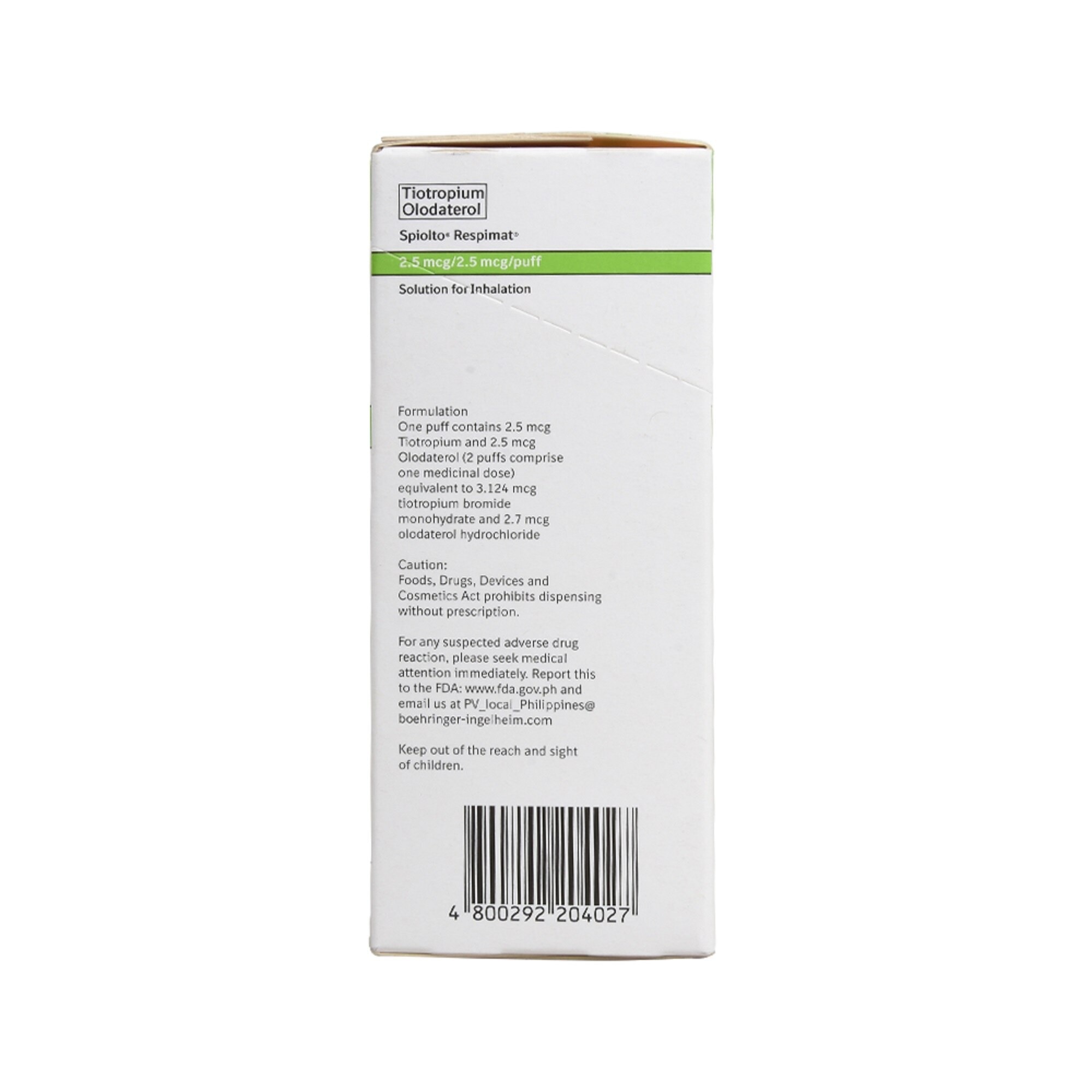 Tiotropium Bromide 2.5Mcg, Olodaterol Hydrochloride 2.5Mcg Soln For Inhalation [Prescription Required]