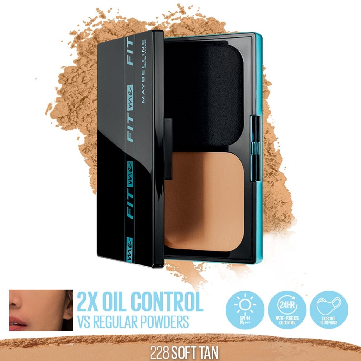 Fit Me Ultimatte Powder Foundation Two Way Cake - 228 Soft Tan WITH SPF - 12 G