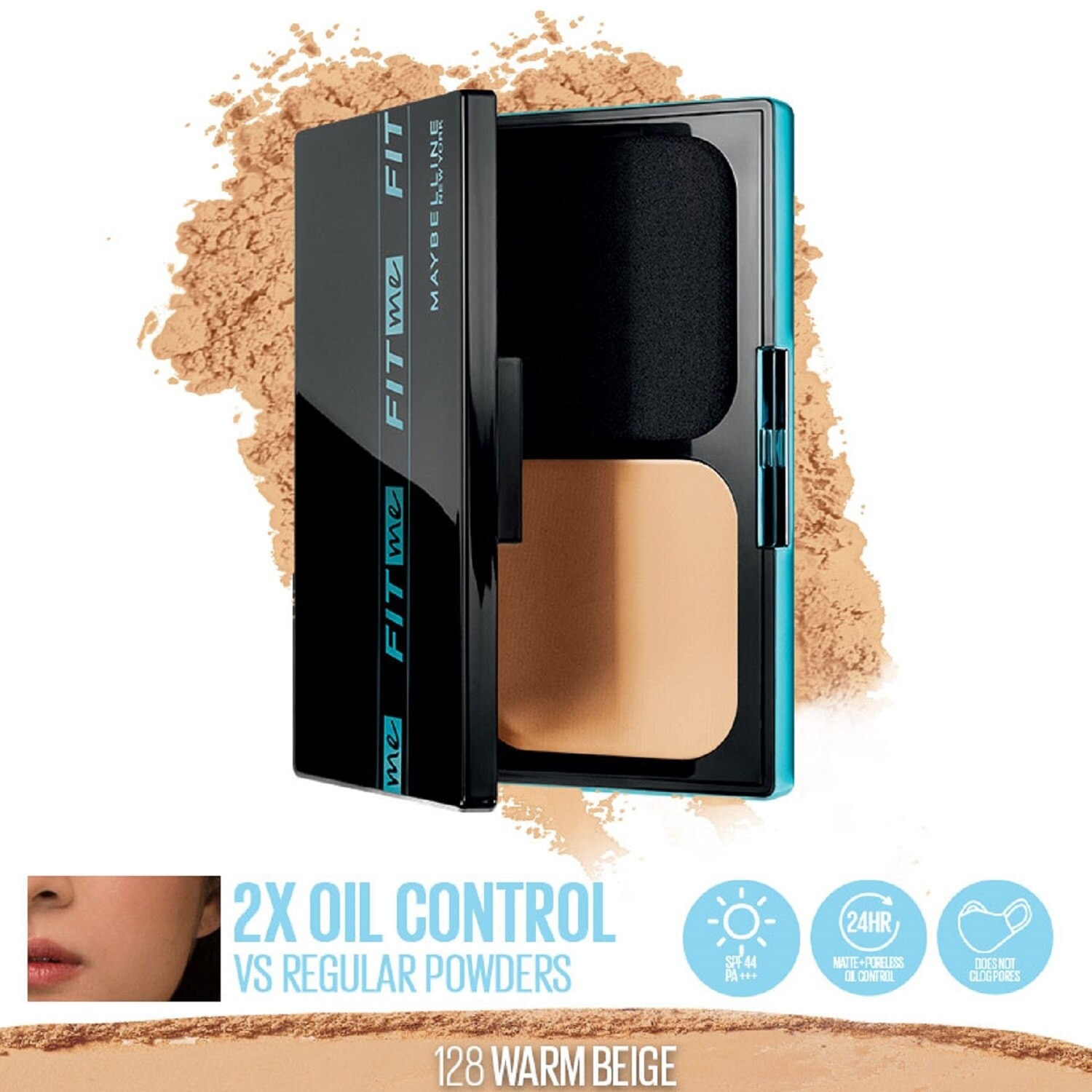 Fit Me Ultimatte Powder Foundation Two Way Cake - 128 Warm Beige WITH SPF - 12 G