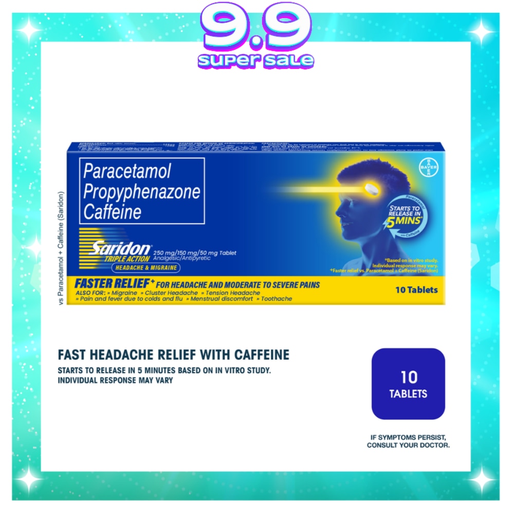 Saridon Triple Action Pain Relief Paracetamol 10 Tablets