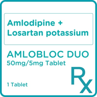 AMLOBLOC DUO AMLOBLOC DUO Amlodipine + Losartan potassium 50mg 5mg Sold Per Piece [PRESCRIPTION REQUIRED]