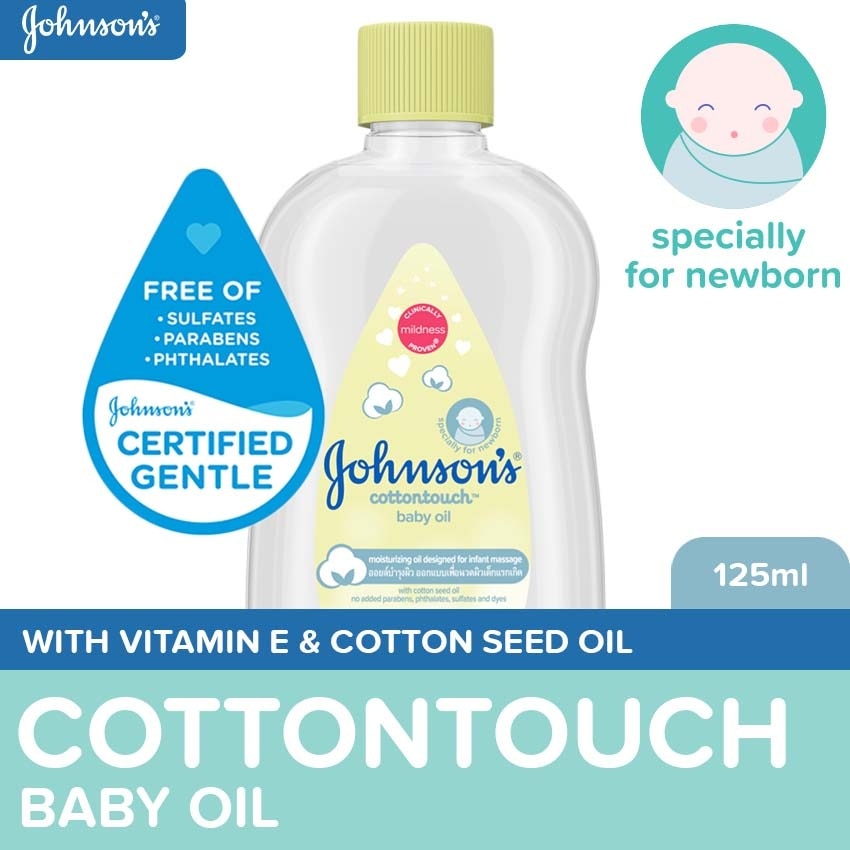 Johnson's CottonTouch Baby Oil 125ml - Newborn, Baby Massage Oil, Baby Oil for Newborn