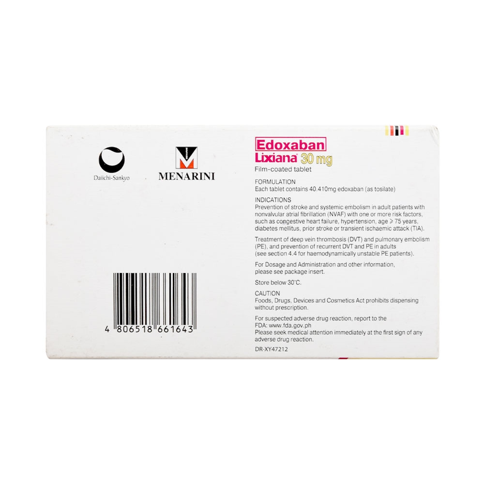 LIXIANA 30 MG FILM COATED Tablet 28S [Prescription Required]