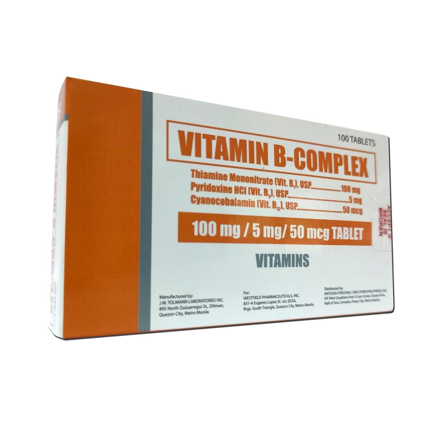 Vitamin B-Complex 100 mg/5mg/50mcg Tablet (Sold per Piece)