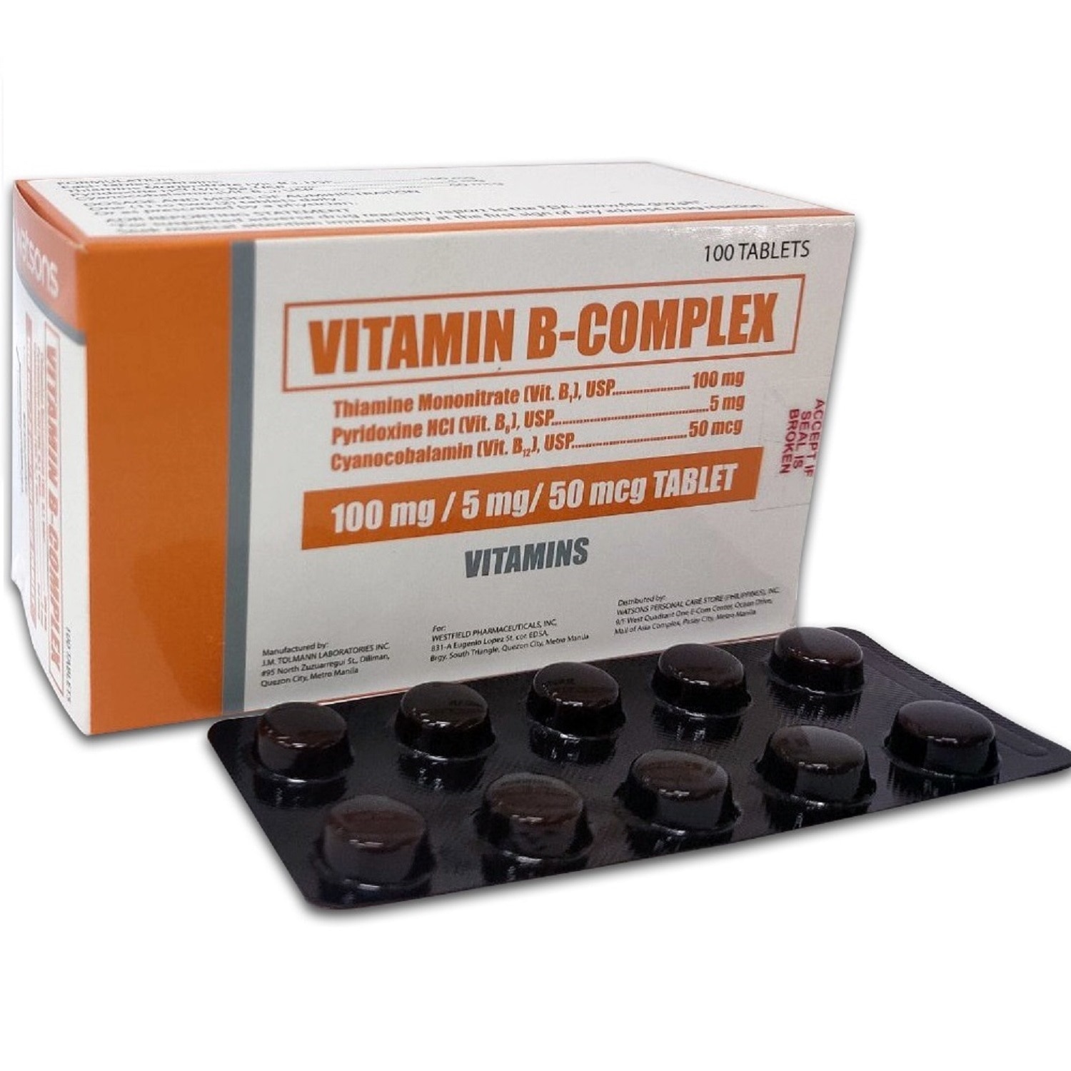 Vitamin B-Complex 100 mg/5mg/50mcg Tablet (Sold per Piece)