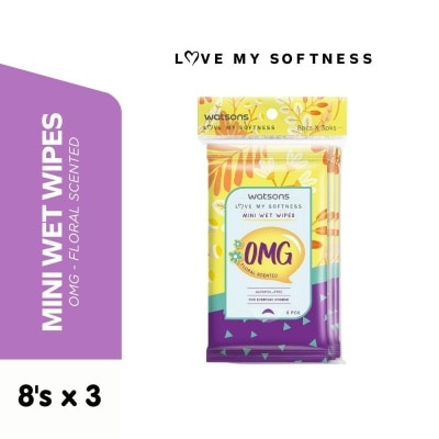 WATSONS WATSONS Mini Wet Wipes OMG Floral Scented 8s x 3 packs