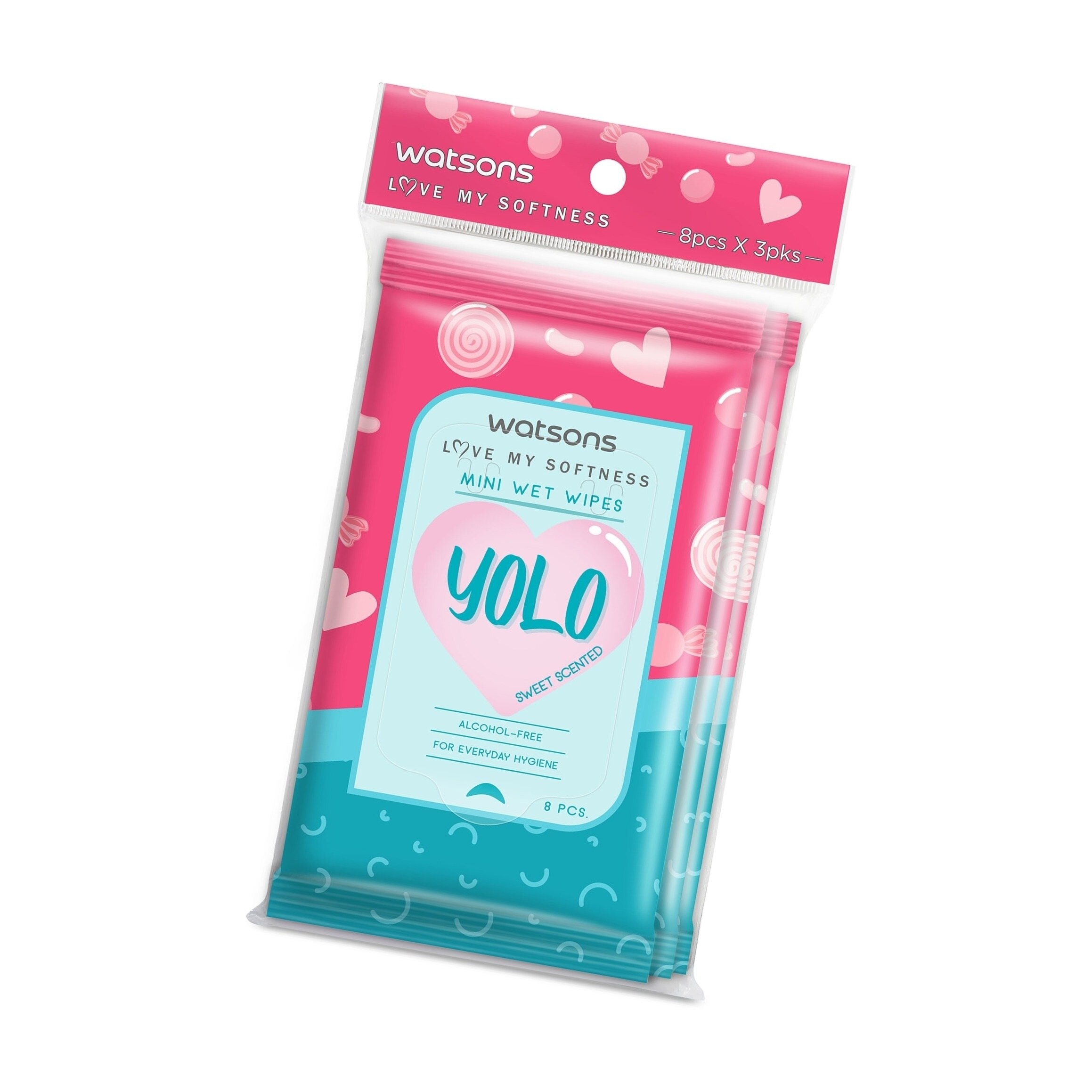 WATSONS Mini Wet Wipes YOLO Sweet Scented 8s x 3 packs