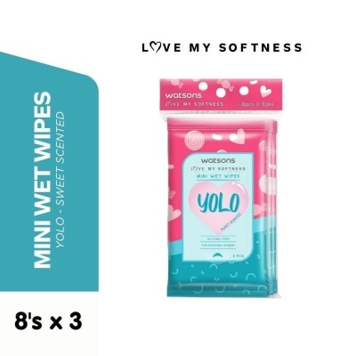 WATSONS WATSONS Mini Wet Wipes YOLO Sweet Scented 8s x 3 packs