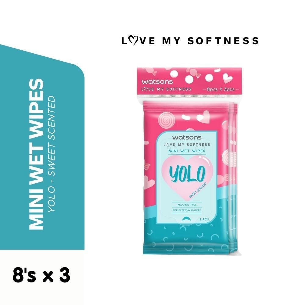 WATSONS Mini Wet Wipes YOLO Sweet Scented 8s x 3 packs