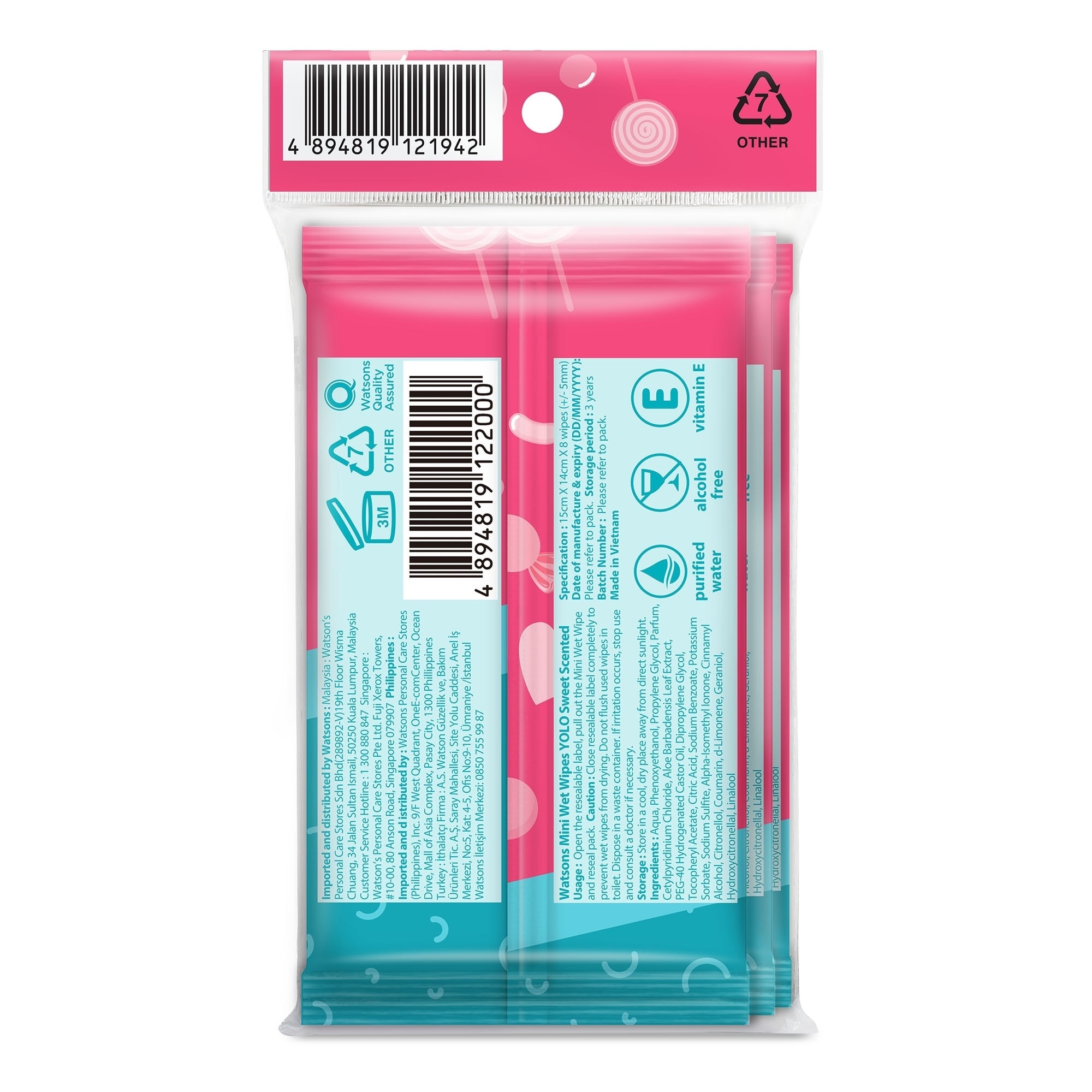 WATSONS Mini Wet Wipes YOLO Sweet Scented 8s x 3 packs