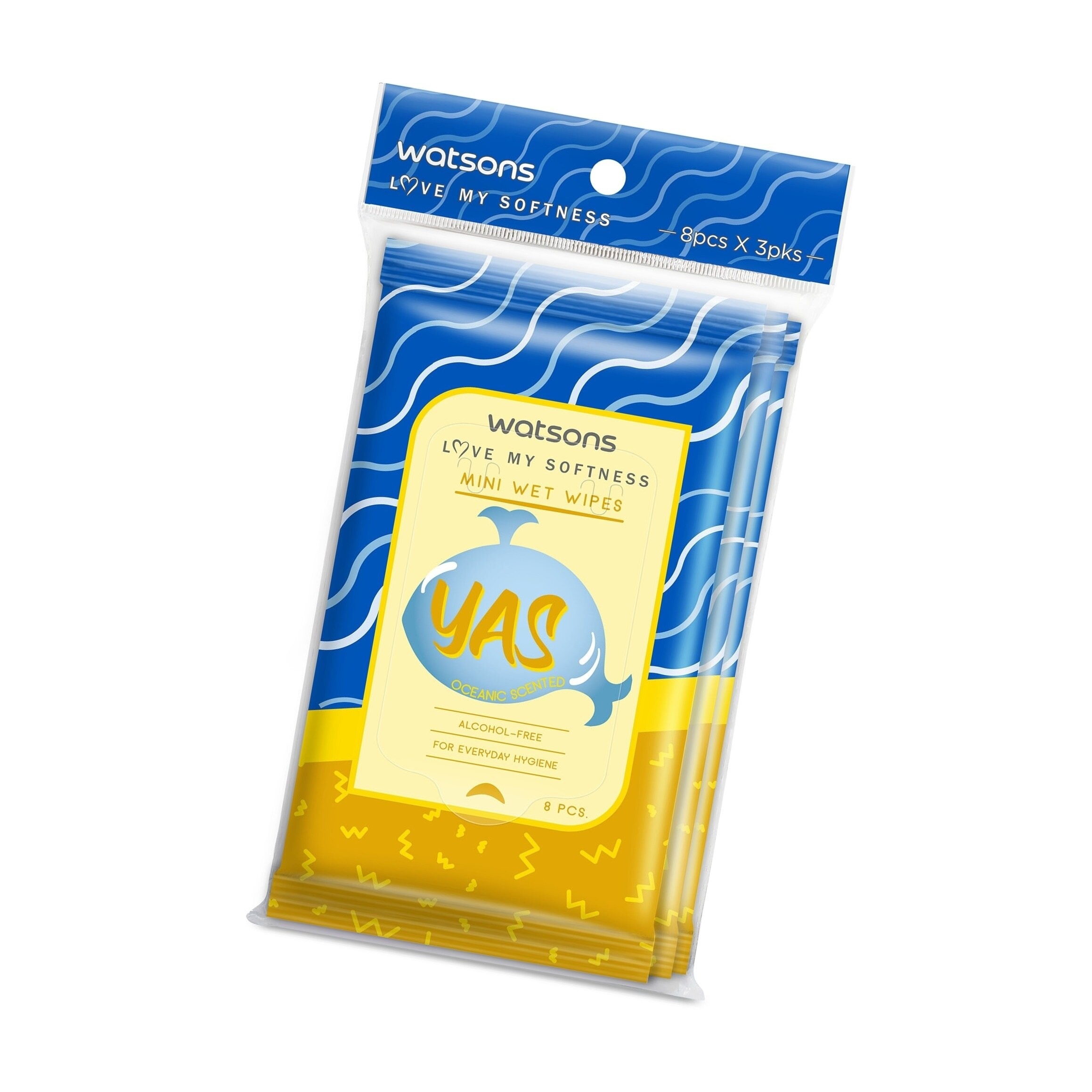 WATSONS Mini Wet Wipes YAS Ocean Scented 8s x 3 packs