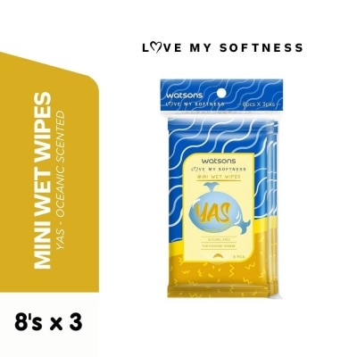 WATSONS WATSONS Mini Wet Wipes YAS Ocean Scented 8s x 3 packs