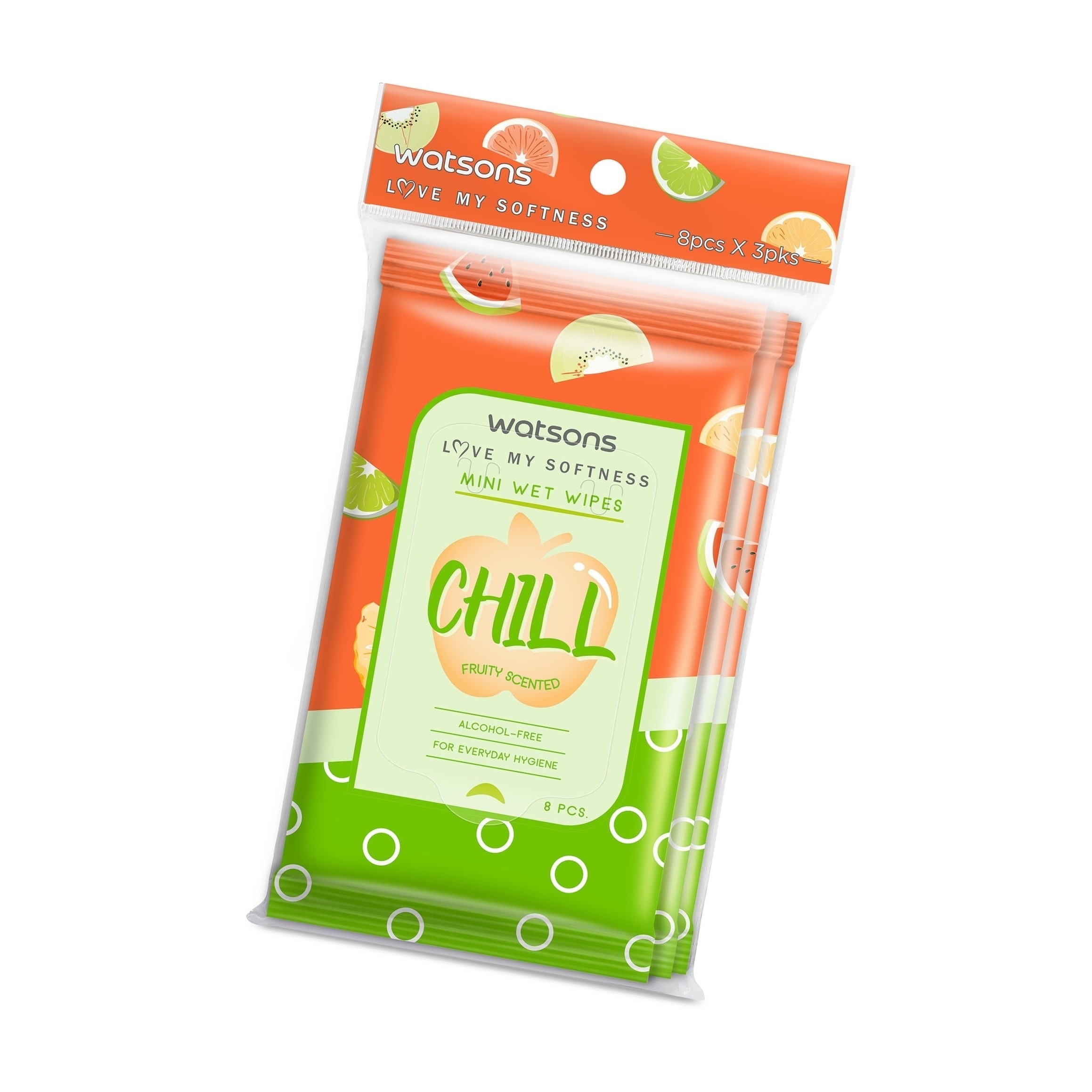 WATSONS Mini Wet Wipes CHILL Fruity Scented 8s x 3 packs