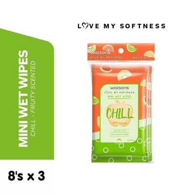 WATSONS WATSONS Mini Wet Wipes CHILL Fruity Scented 8s x 3 packs