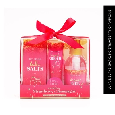 LUNA N BURKE LUNA & BURKE Sparkling Strawberry Champagne Shower Gel 140ml and Bath Salt 40g Plus Hand Cream 30g