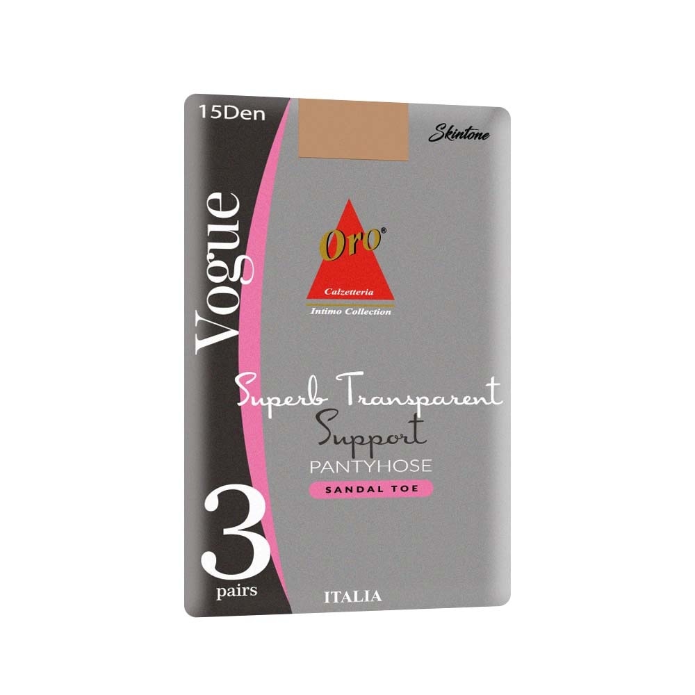 ORO INTIMO Superb Transparent Support Pantyhose Sandal Toe 3 Pairs