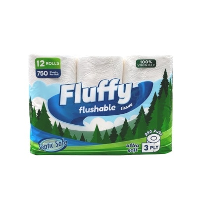 FLUFFY Ultra Soft Flushable Bathroom Tissue 3ply 12 Rolls