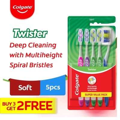 COLGATE Twister Toothbrush 3+2s Super Value Pack