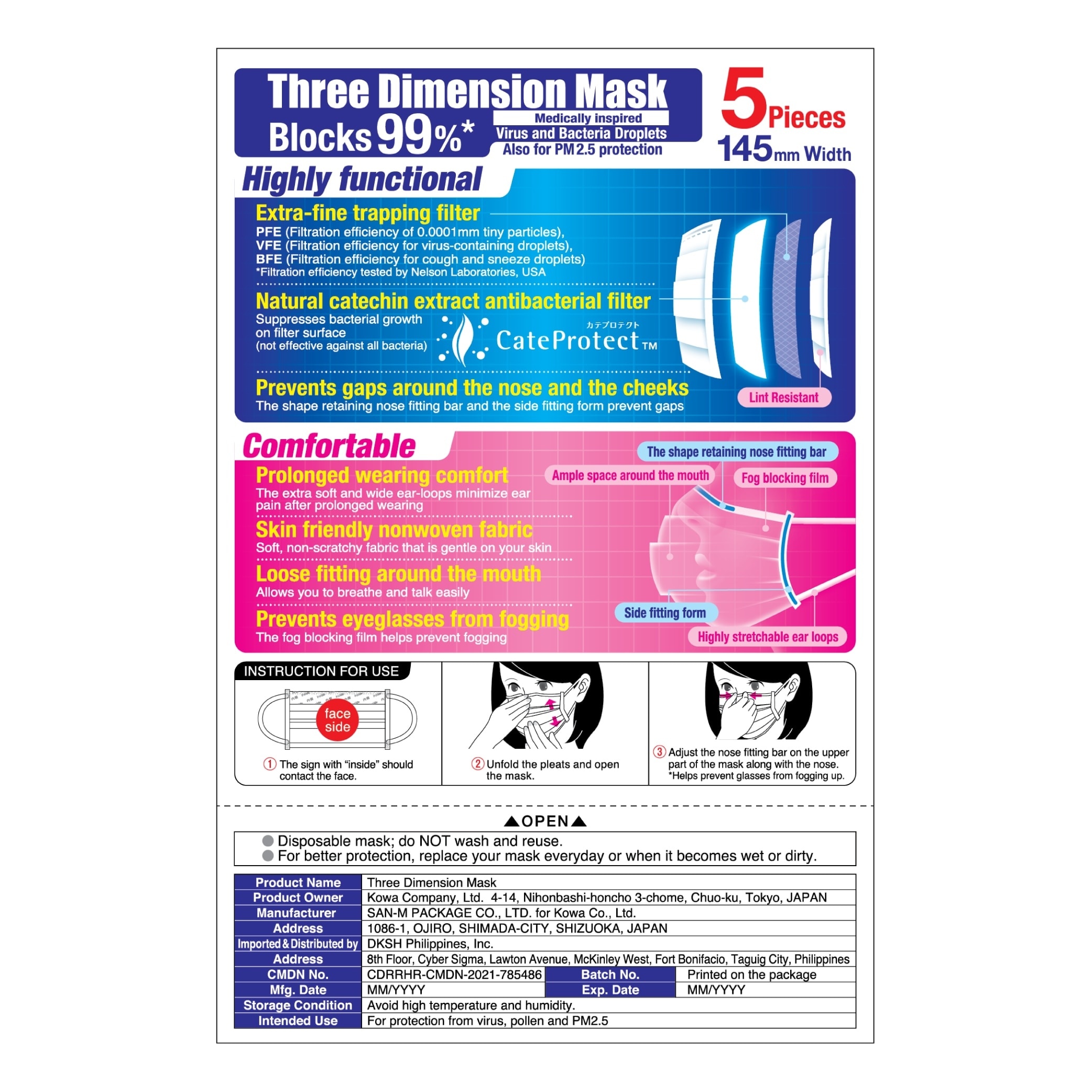 Three Dimension Mask Standard Small - Pink 5s