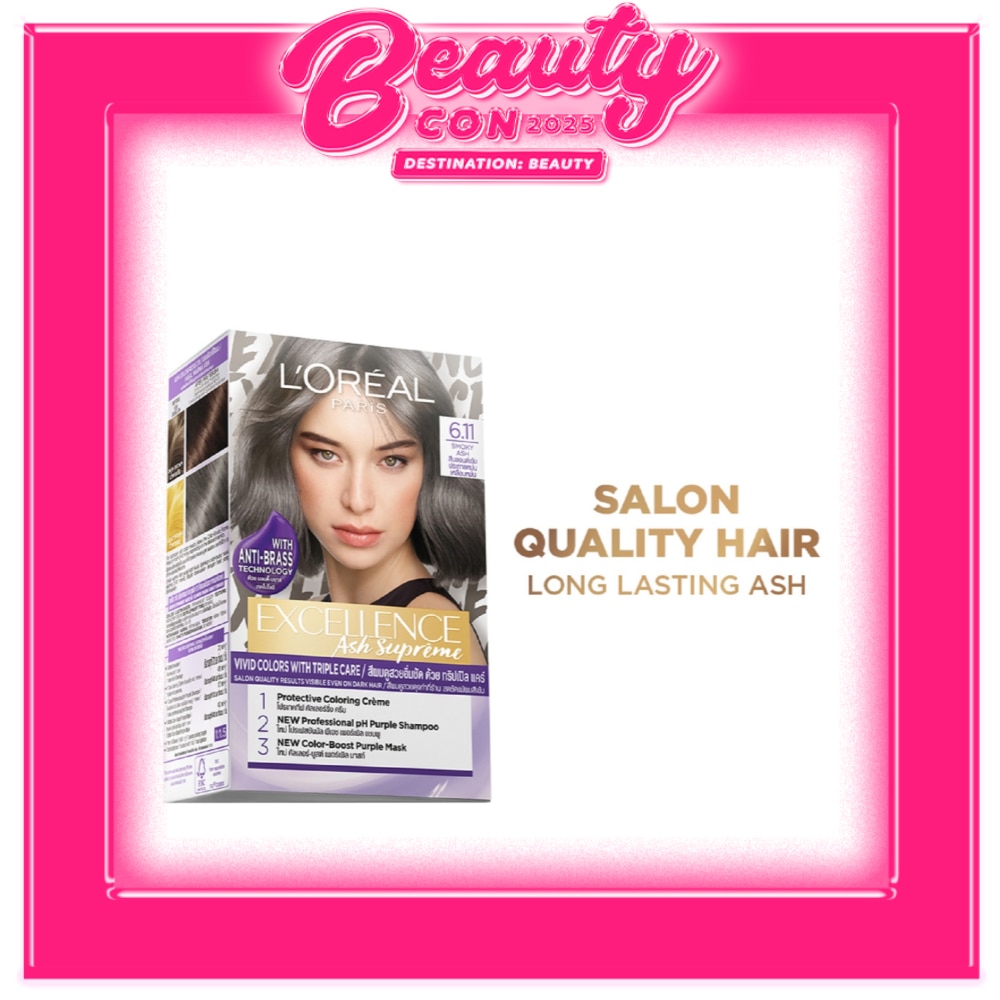 LOREAL Excellence Ash Supreme Hair Color - 6.11 Smoky Ash with Anti Brass Purple Shampoo