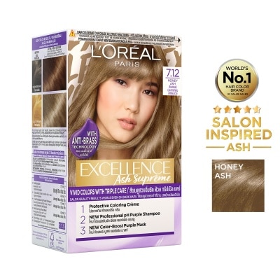 LOREAL Excellence Ash Supreme Hair Color - 7.12 Honey Ash with Anti Brass Purple Shampoo