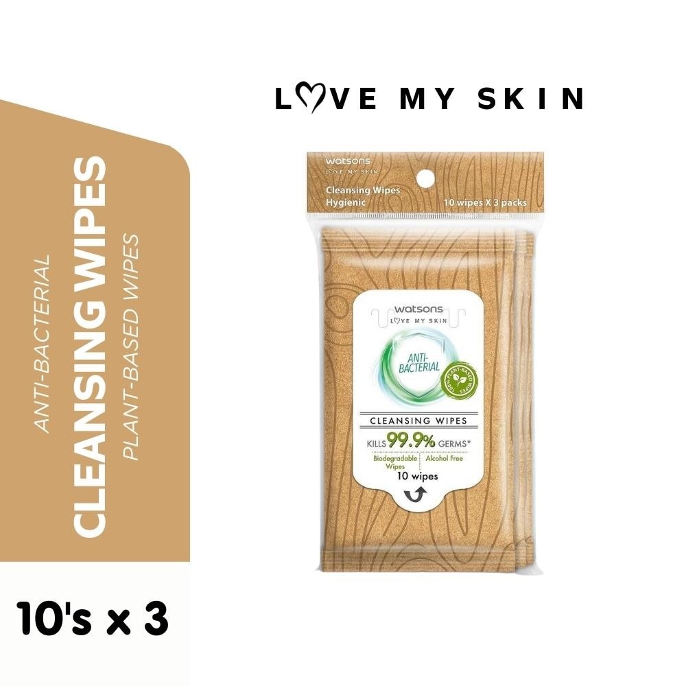 Antibacterial Biodegradable Cleansing Wipes 10s x3 packs