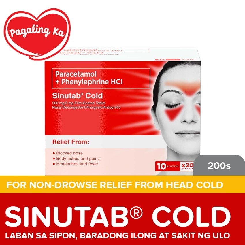 Sinutab Cold Tablets 200s - Paracetamol for fever, Colds