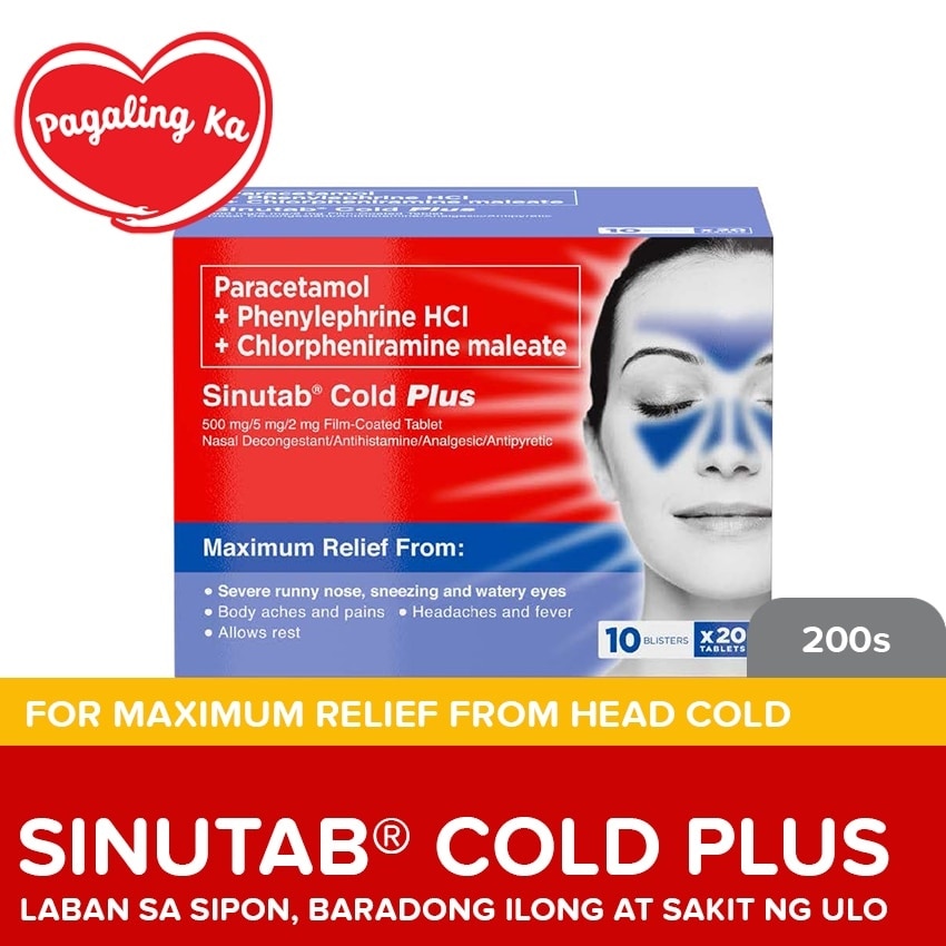 Sinutab Cold PlusTablets 200s - Paracetamol for fever, Colds