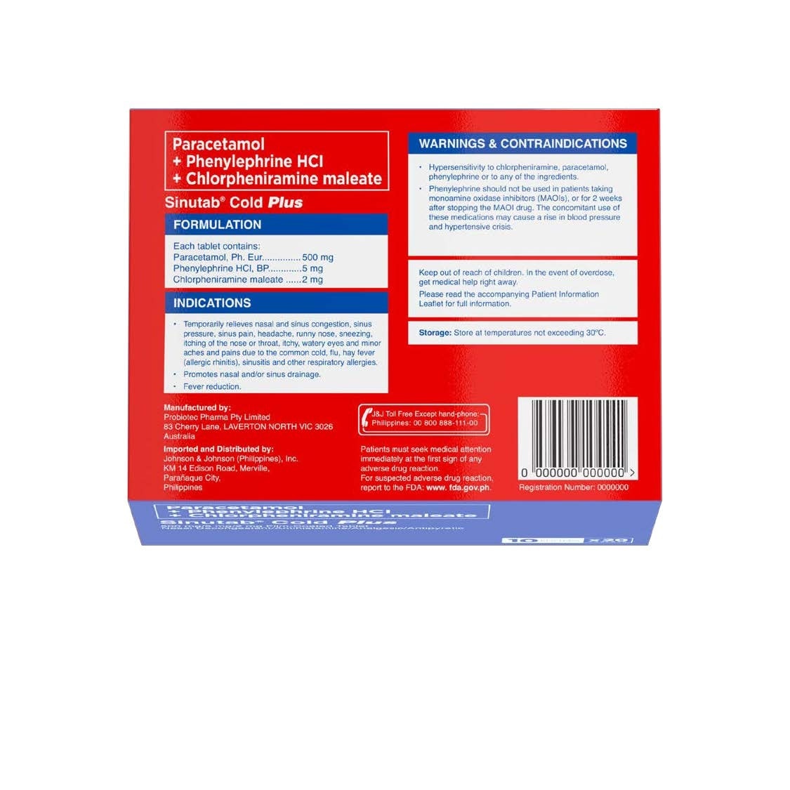 Sinutab Cold PlusTablets 200s - Paracetamol for fever, Colds