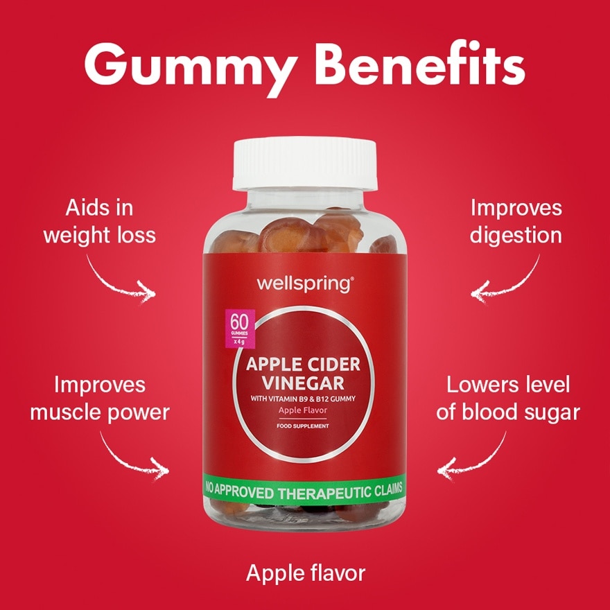 WELLSPRING Apple Cider Vinegar Gummies for Detox and Immunity 60 Gummies