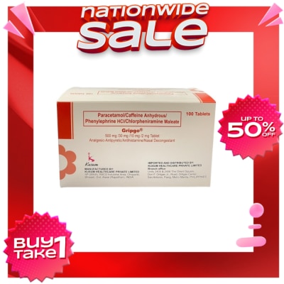 GRIPGO Gripgo Paracetamol + Caffeine Anhydrous + Phenylephrine HCI + Chloropheniramine Maleate 1 Tablet