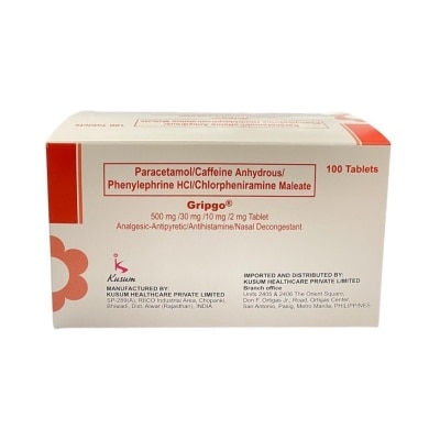 GRIPGO Gripgo Paracetamol + Caffeine Anhydrous + Phenylephrine HCI + Chloropheniramine Maleate 1 Tablet