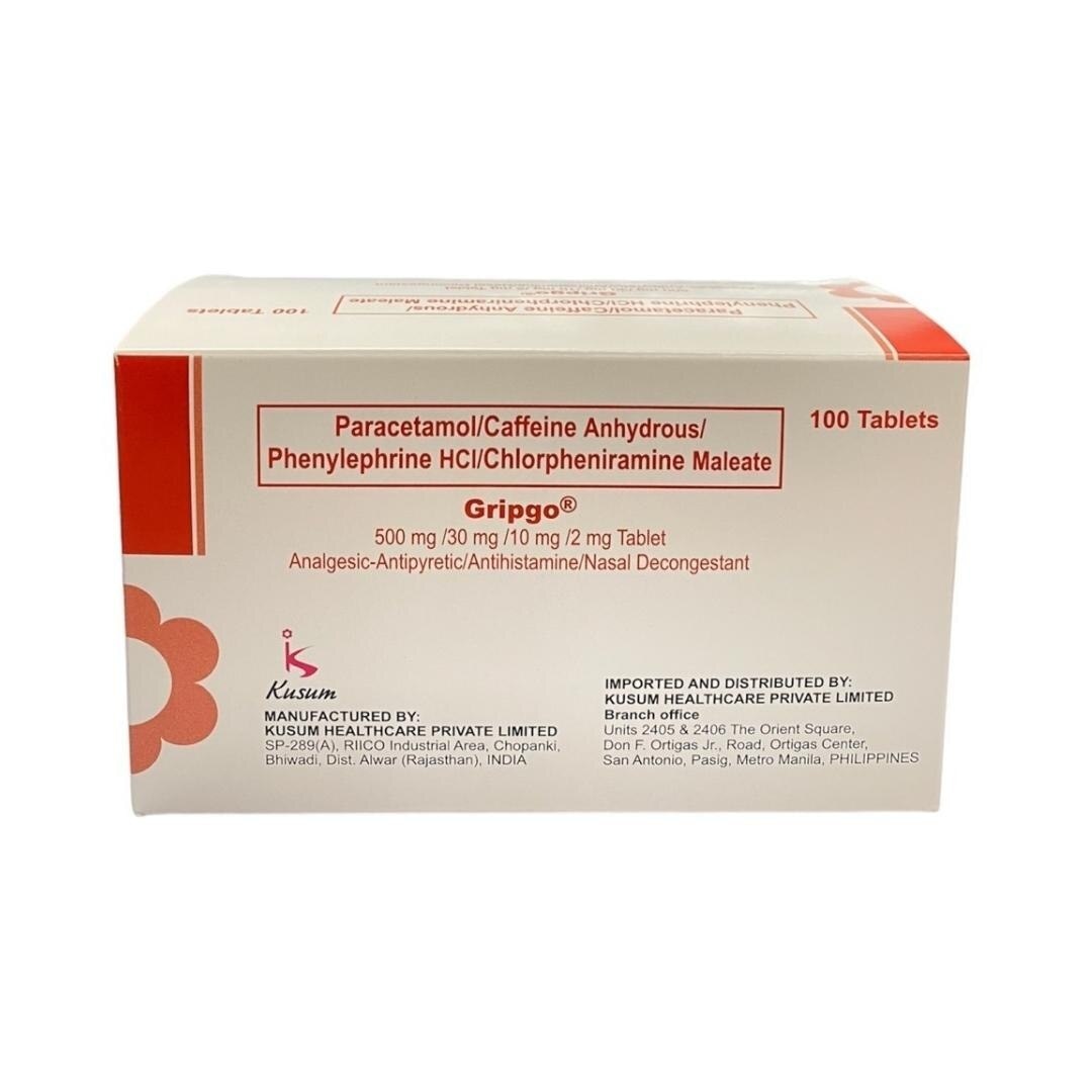 Gripgo Paracetamol + Caffeine Anhydrous + Phenylephrine HCI + Chloropheniramine Maleate 1 Tablet