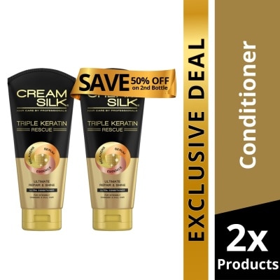 CREAMSILK Creamsilk Triple Keratin Rescue Ultimate Repair and Shine 340ML, Get 2nd at 50% OFF Promo Pack