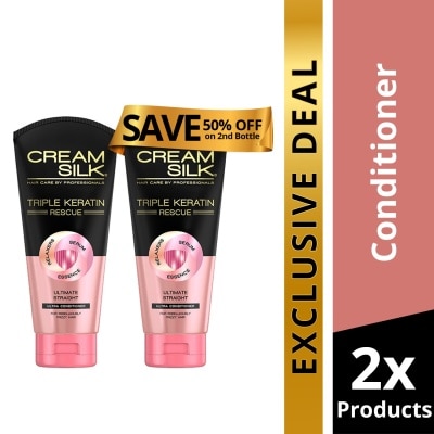 CREAMSILK Creamsilk Triple Keratin Rescue Ultimate Straight 340ML, Get 2nd at 50% OFF Promo Pack